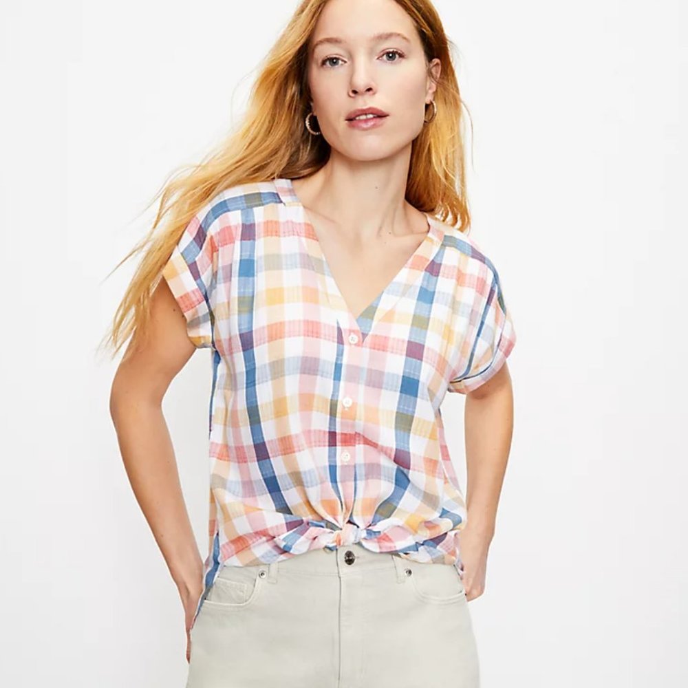Gingham V-Neck Shirt - LOFT